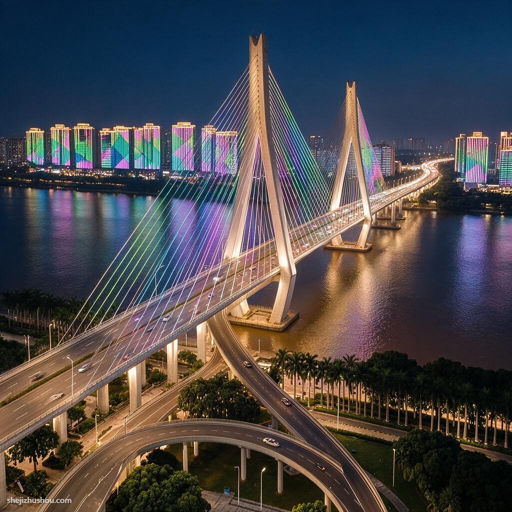 桥梁照明夜景亮化案例 - AI夜景亮化效果图