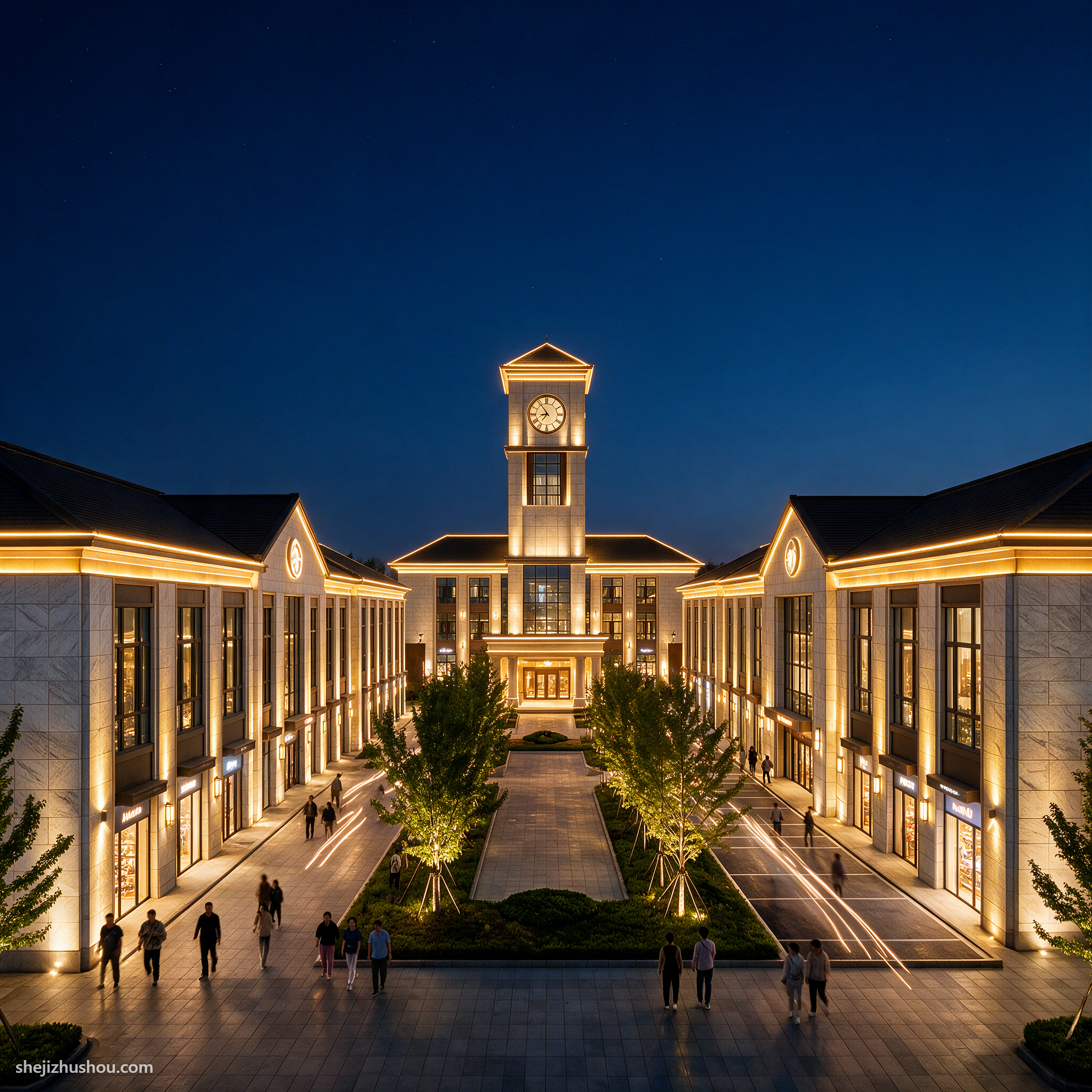 商业建筑夜景亮化案例 - AI夜景亮化效果图