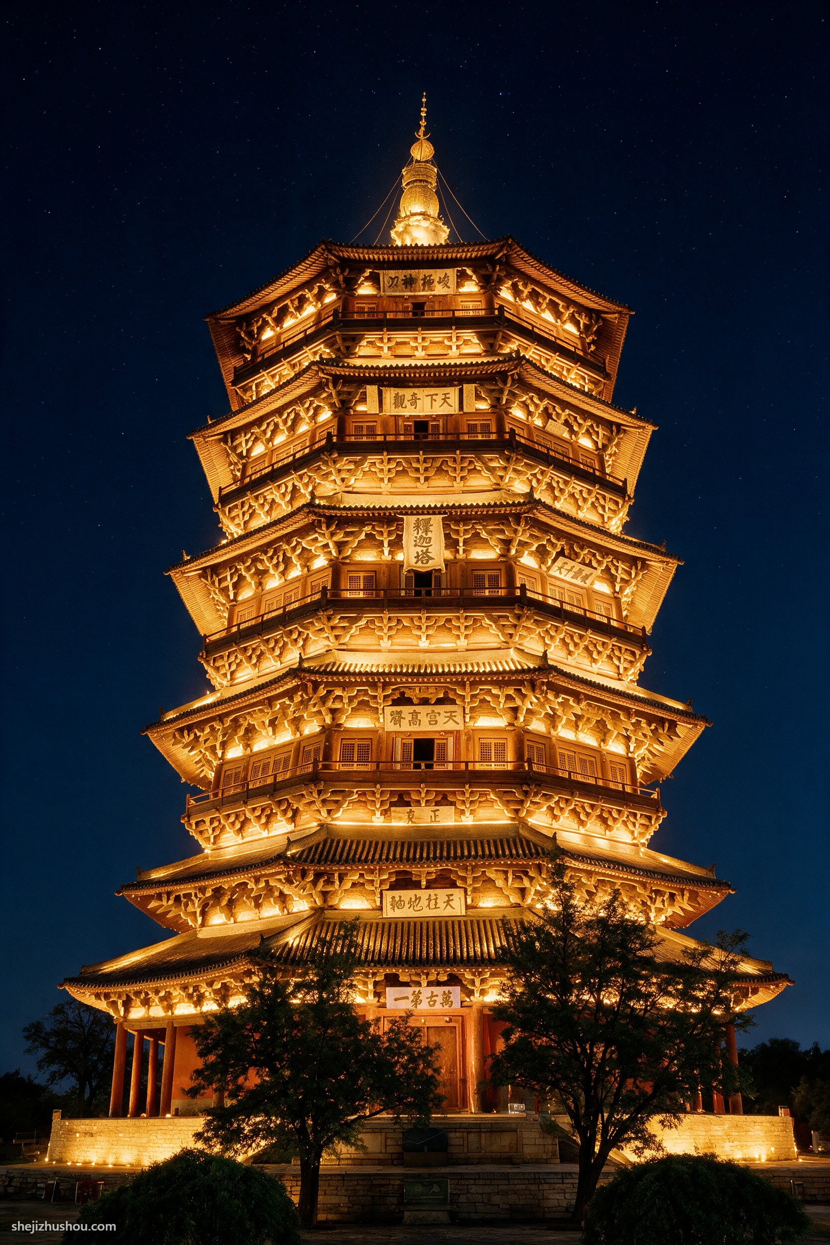 文化古建夜景亮化案例 - AI夜景亮化效果图