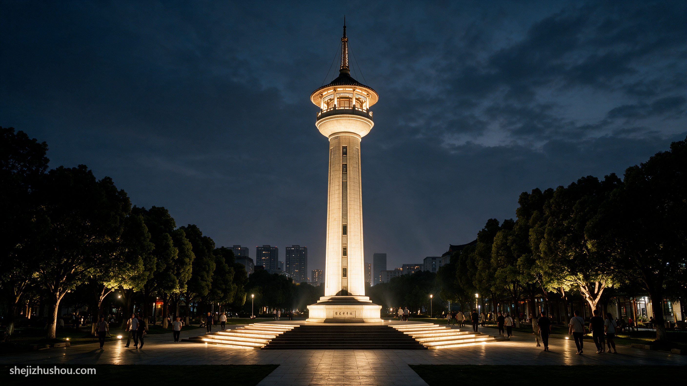 雕塑艺术夜景亮化案例 - AI夜景亮化效果图
