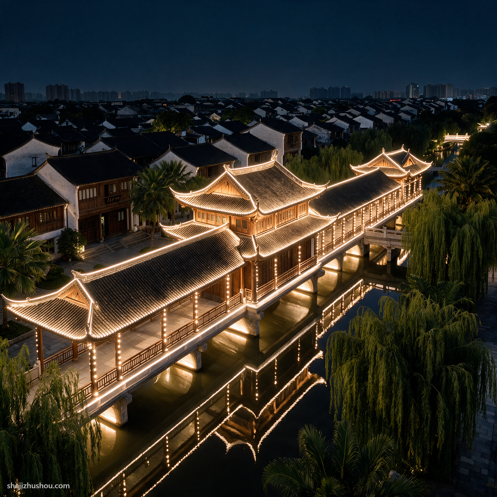 桥梁照明夜景亮化案例 - AI夜景亮化效果图