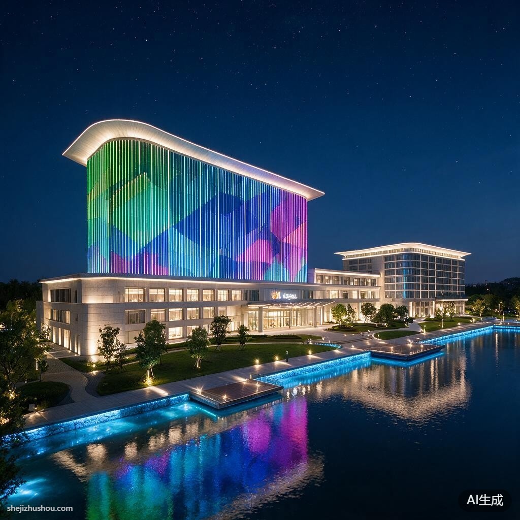 酒店建筑夜景亮化案例 - AI夜景亮化效果图