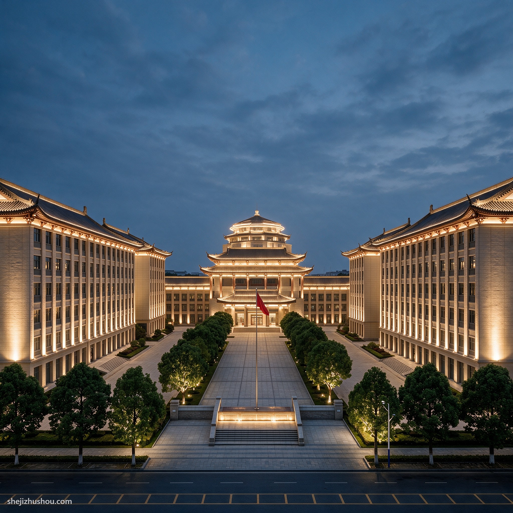 公共建筑夜景亮化案例 - AI夜景亮化效果图