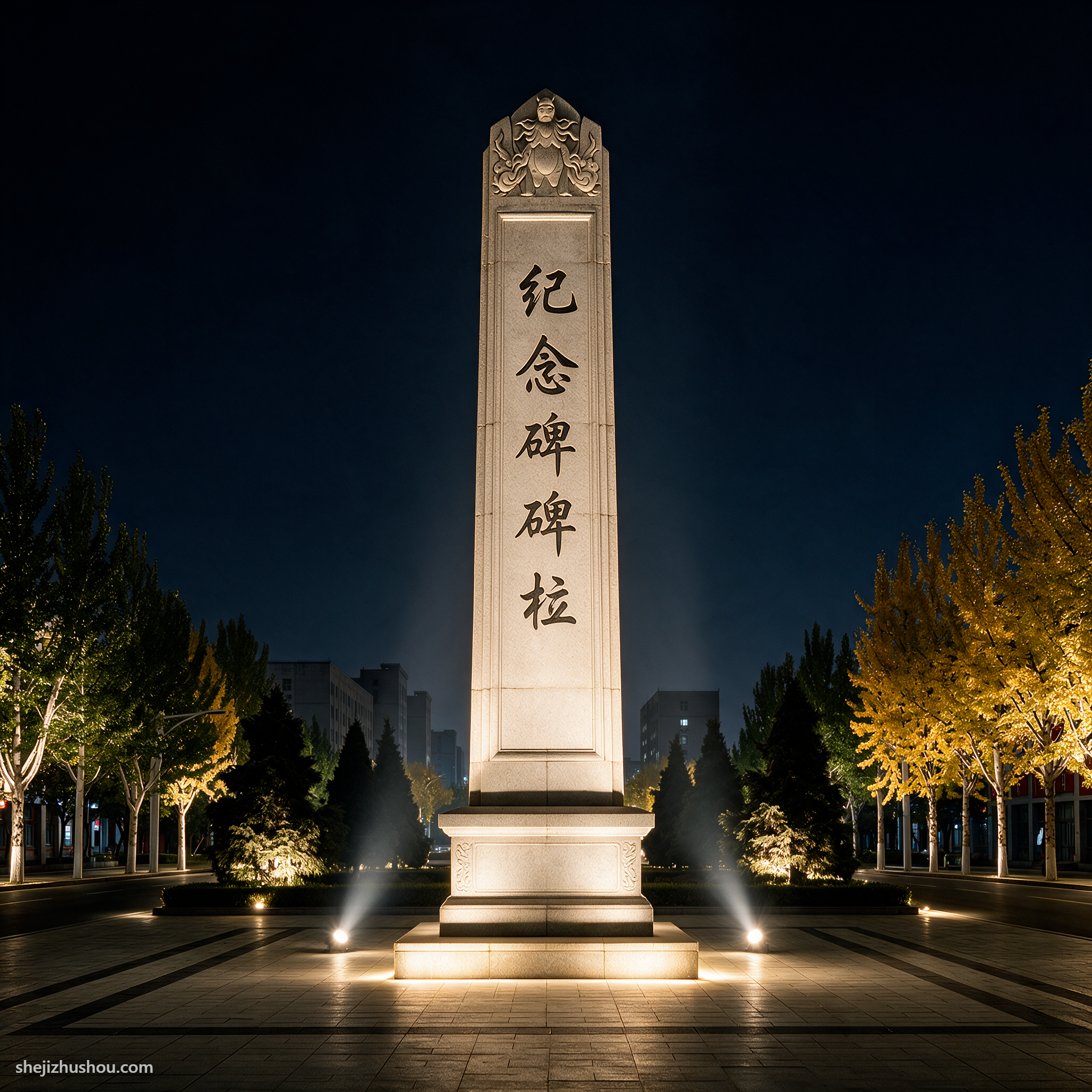 雕塑艺术夜景亮化案例 - AI夜景亮化效果图