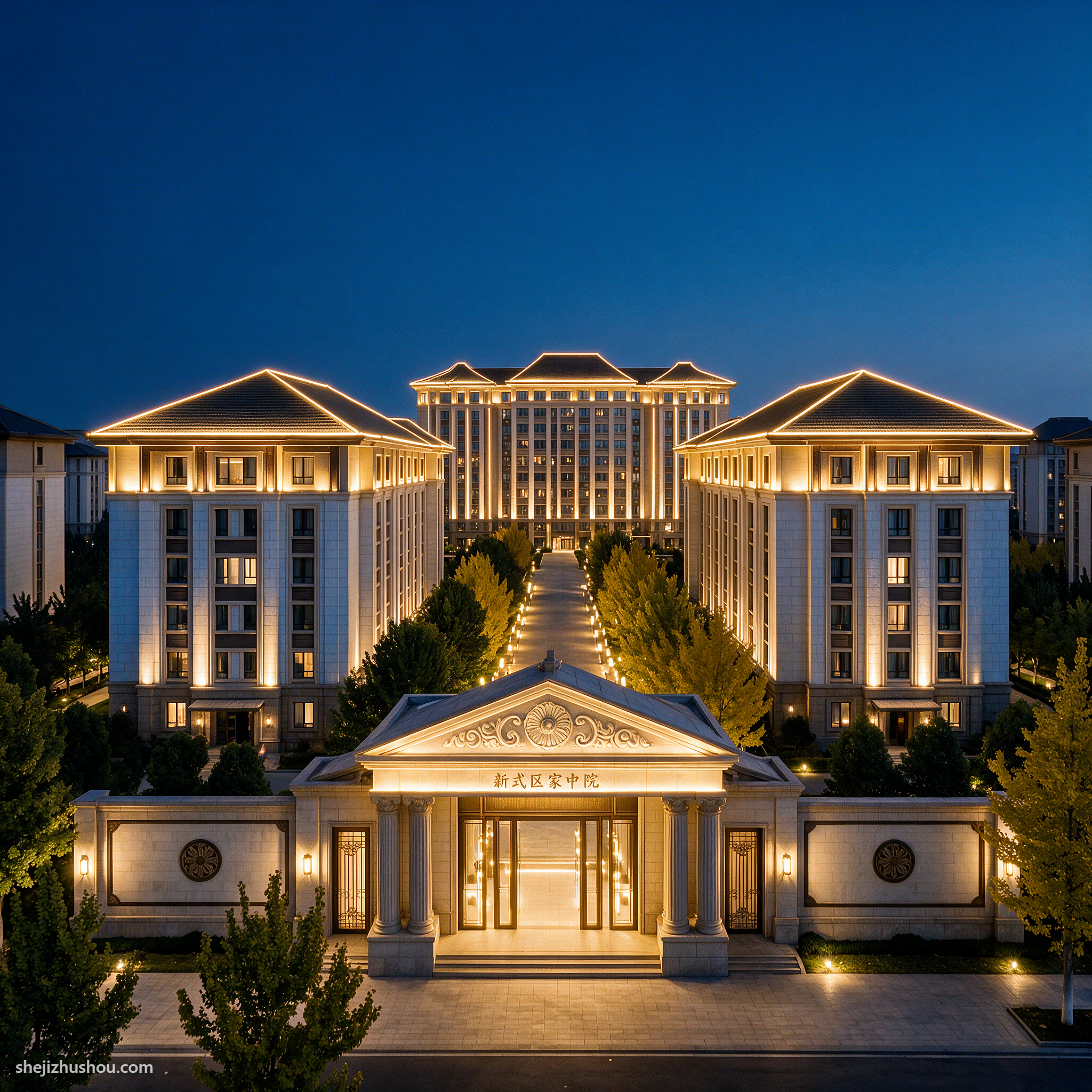 住宅建筑夜景亮化案例 - AI夜景亮化效果图