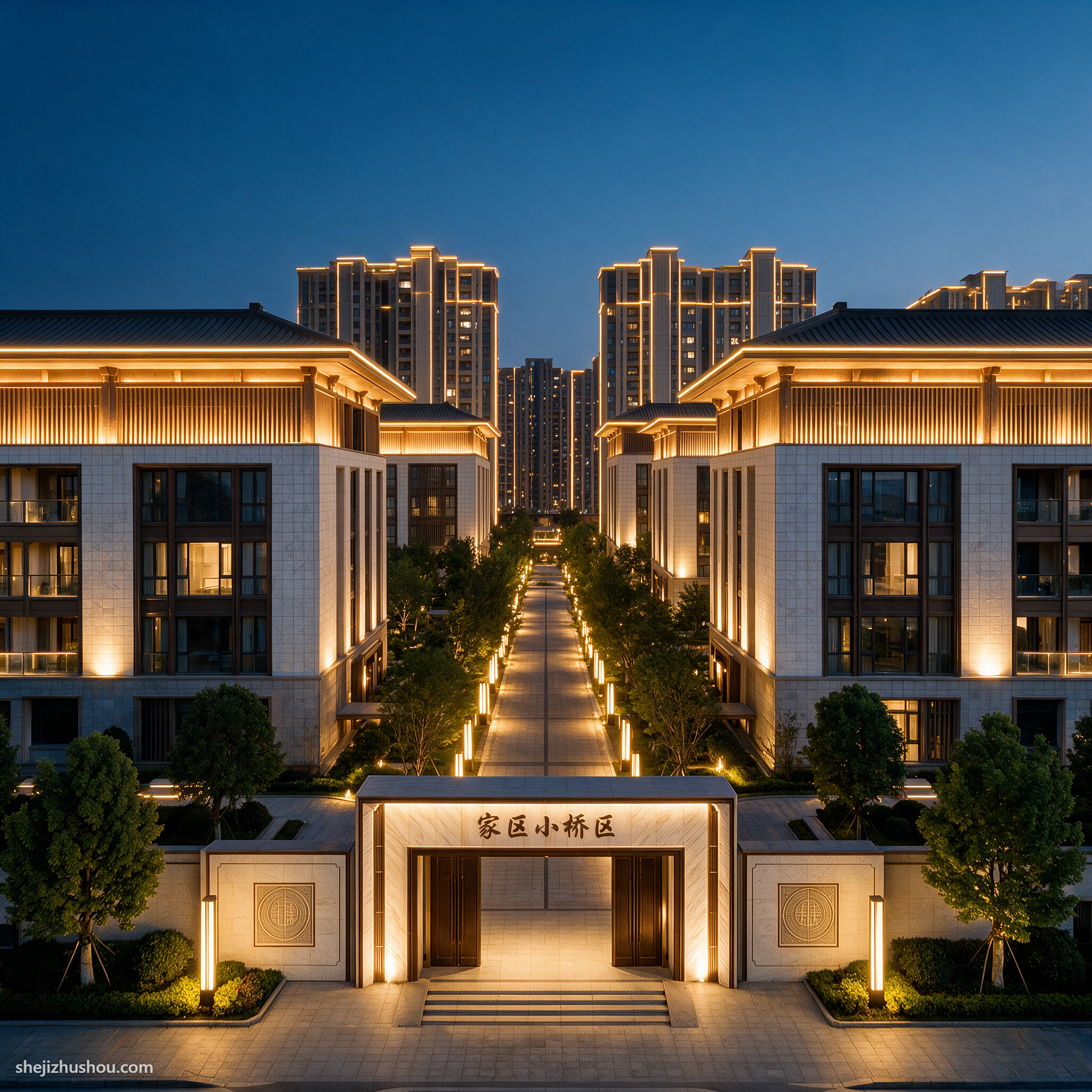 住宅建筑夜景亮化案例 - AI夜景亮化效果图