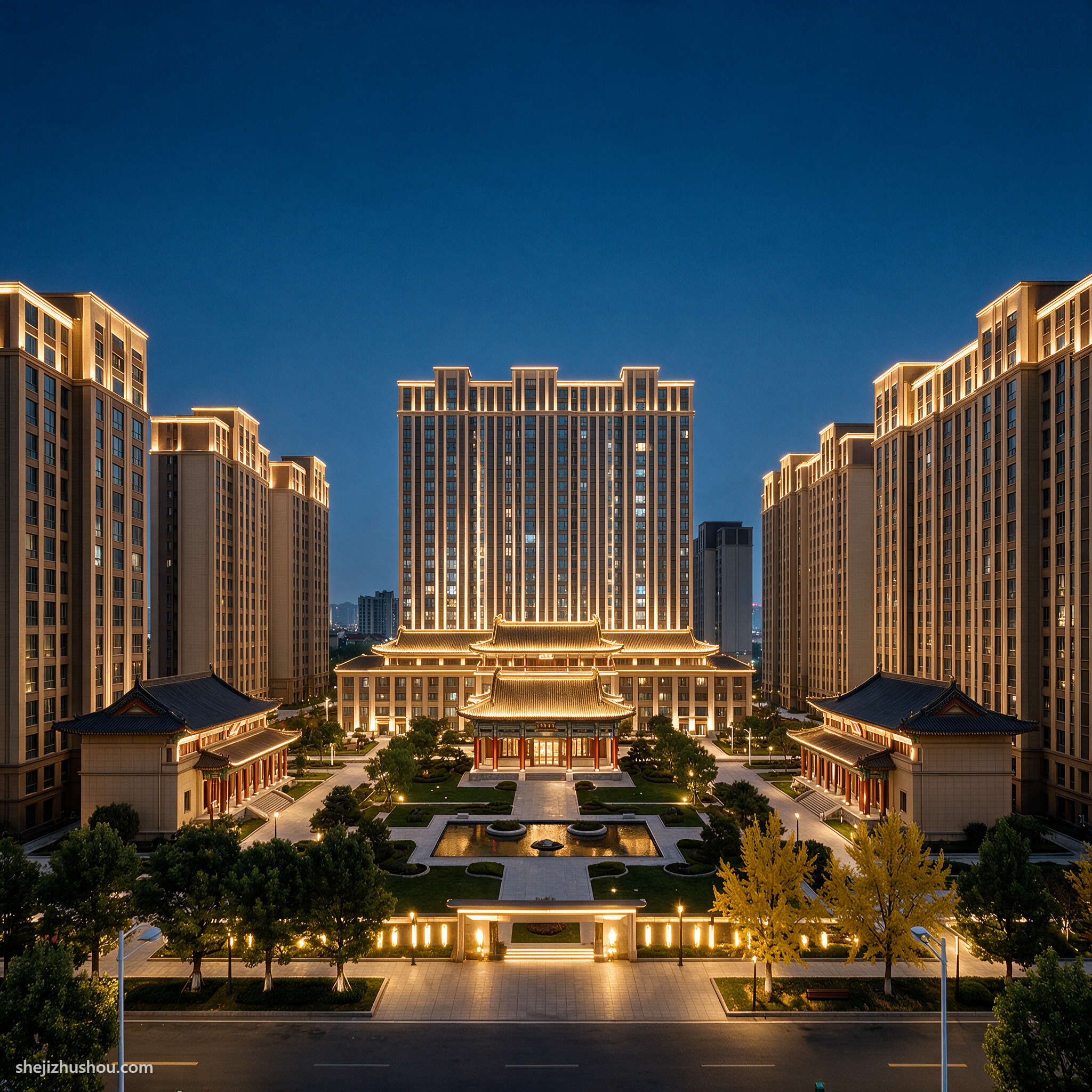 住宅建筑夜景亮化案例 - AI夜景亮化效果图