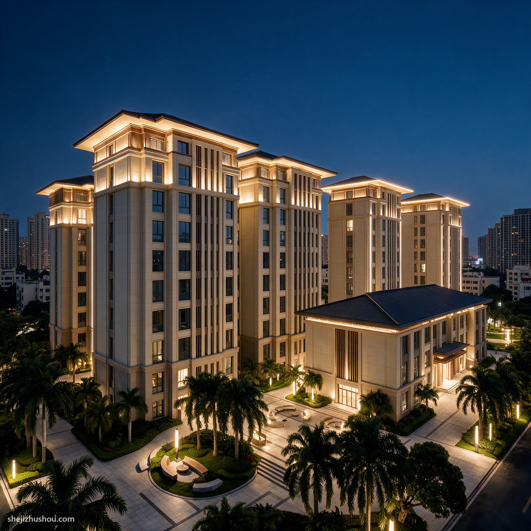 住宅建筑夜景亮化案例 - AI夜景亮化效果图