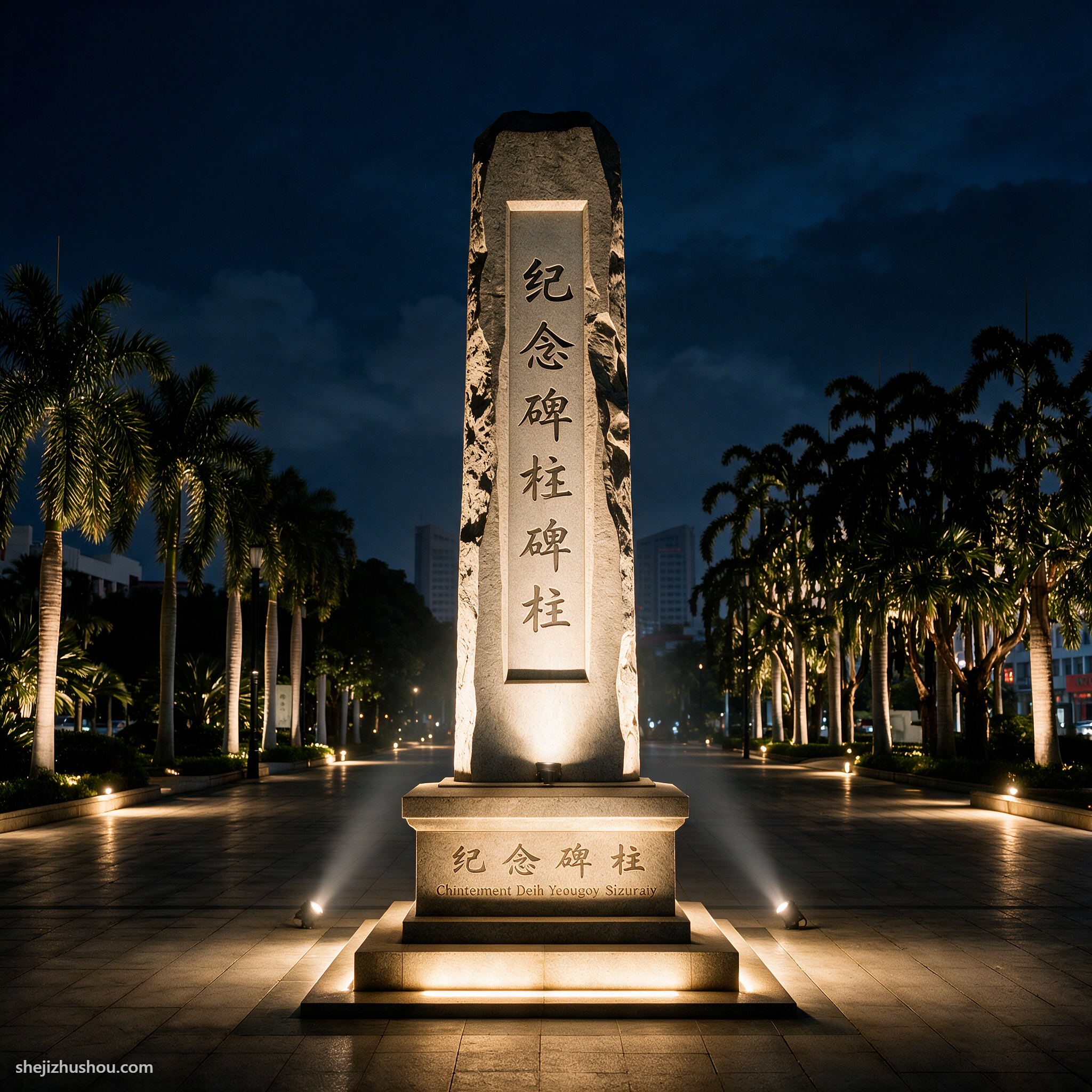 雕塑艺术夜景亮化案例 - AI夜景亮化效果图