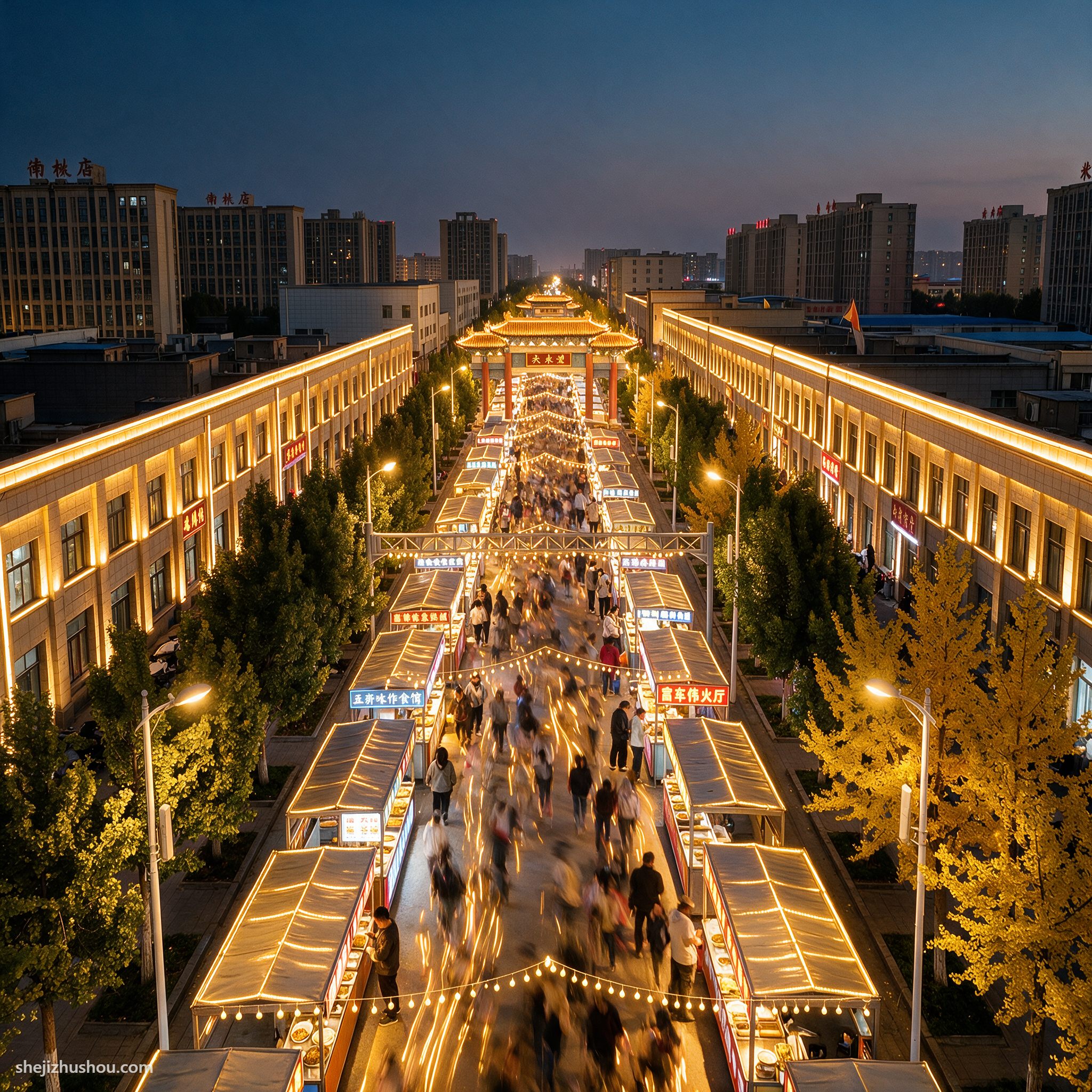 夜市亮化夜景亮化案例 - AI夜景亮化效果图