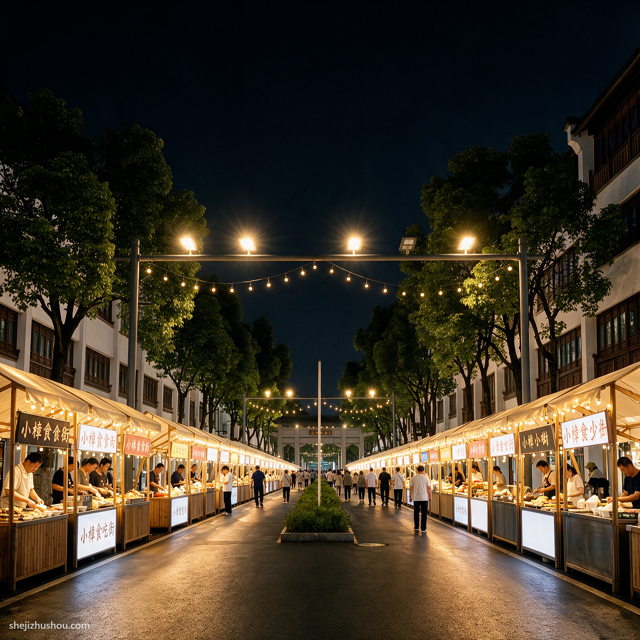 夜市亮化夜景亮化案例 - AI夜景亮化效果图