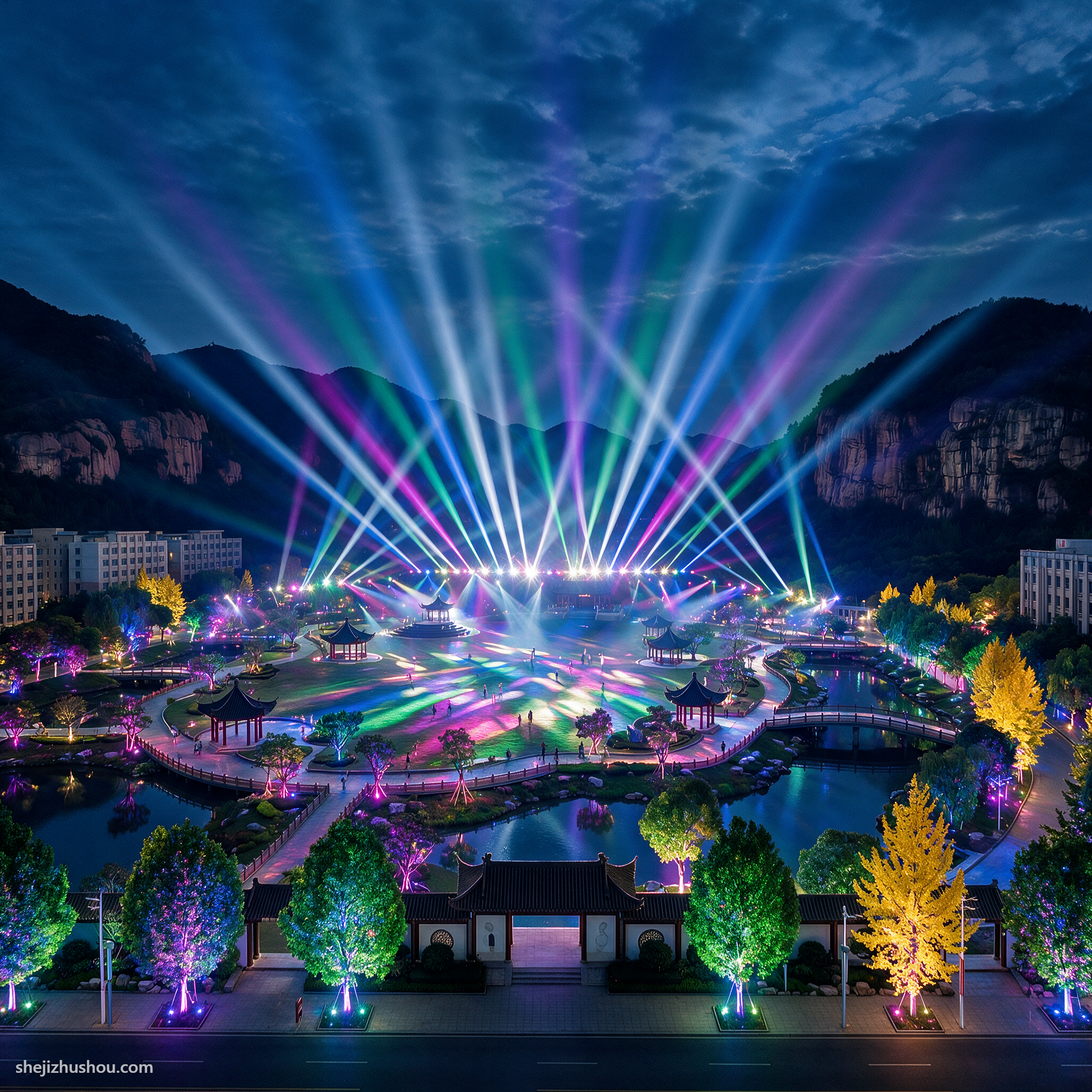 文旅夜游·灯光秀夜景亮化案例 - AI夜景亮化效果图