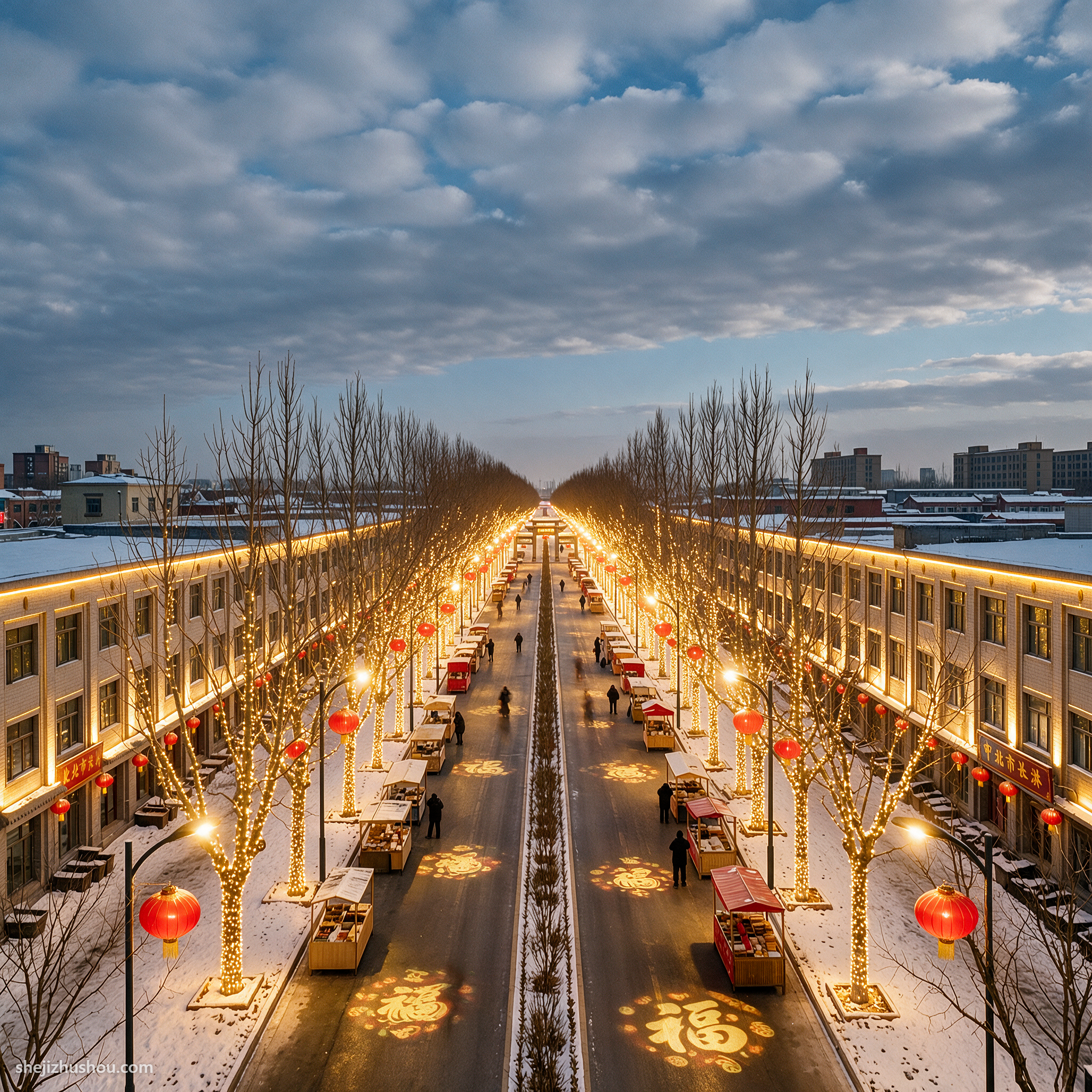 街道装饰夜景亮化案例 - AI夜景亮化效果图